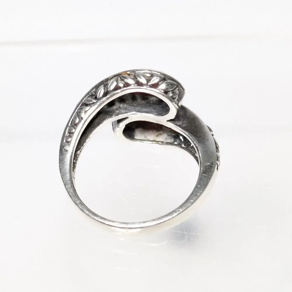 CHAPAL ZENRAY 925 Sterling Silver Vintage CORAL Bypass Ring Size 6.75-7